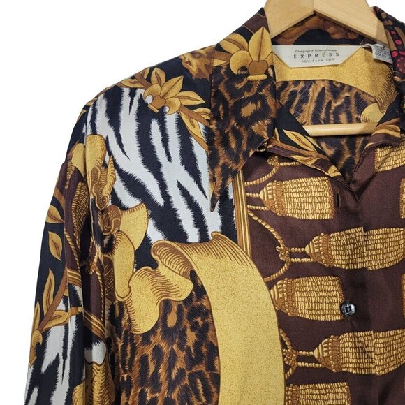 Vintage Compagnie Internationale Express Women's 100% Silk Baroque Top Size XS - Picture 3 of 16